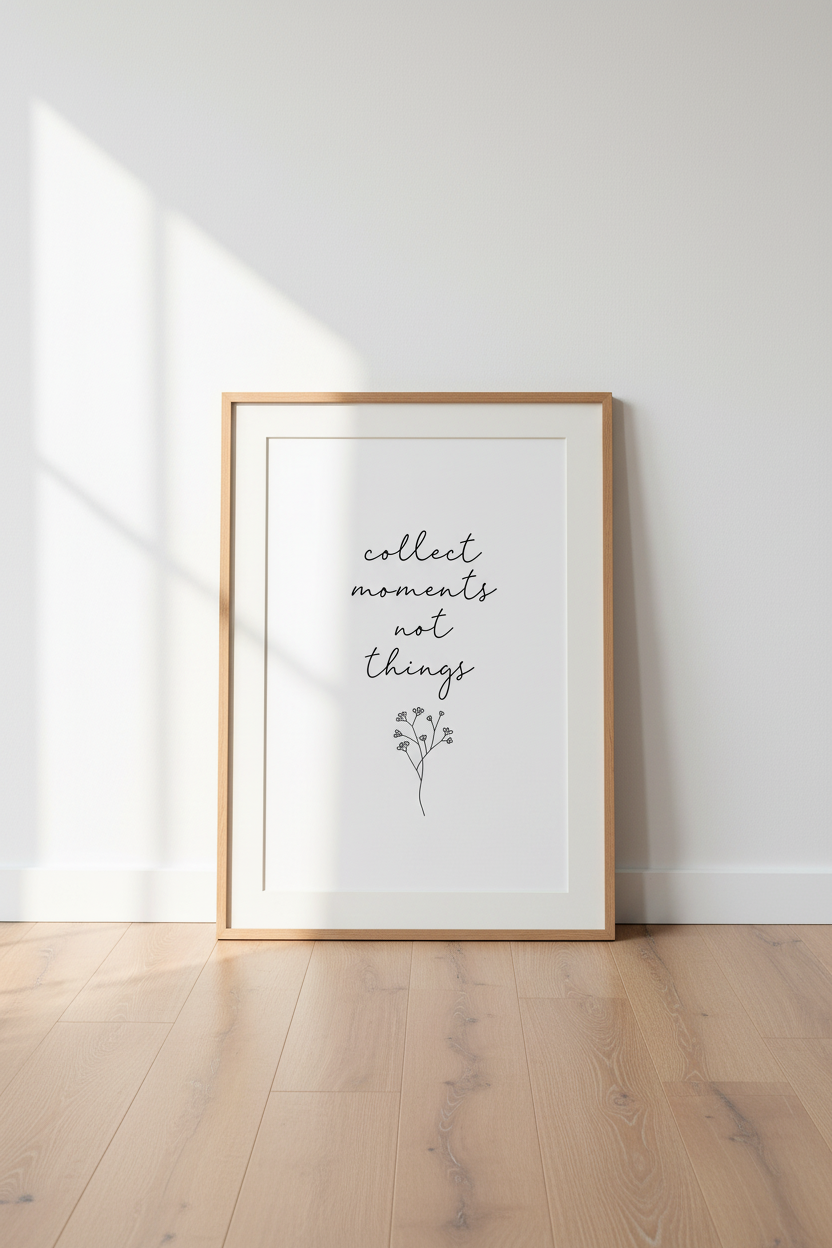 Collect Moments Wall Art | Minimalist Quote Print, Bedroom Decor Aesthetic Poster