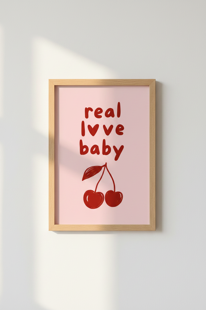 Real Love Baby Cherry Wall Art | Red and Pink Retro Decor | Coquette Aesthetic Poster
