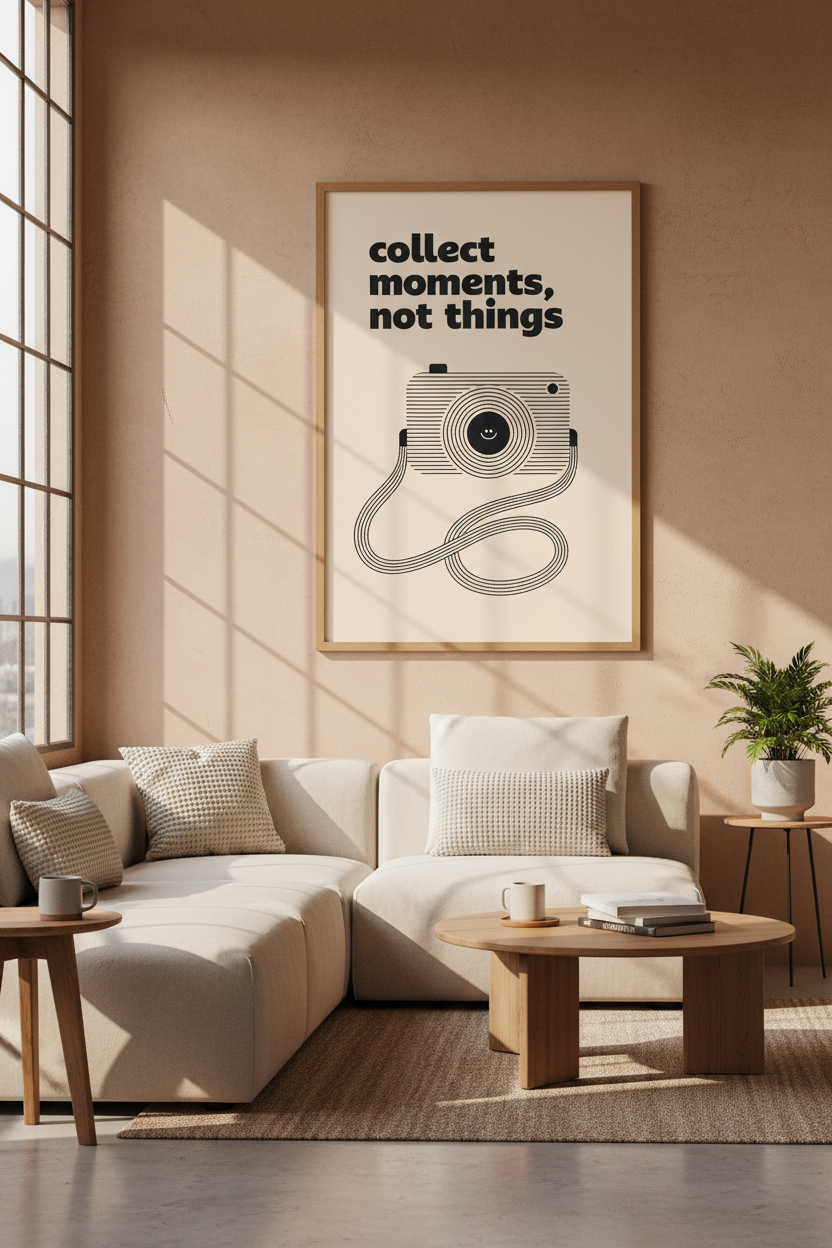 Collect Moments Camera Art | Minimalist Retro Poster, Photographer Office Decor