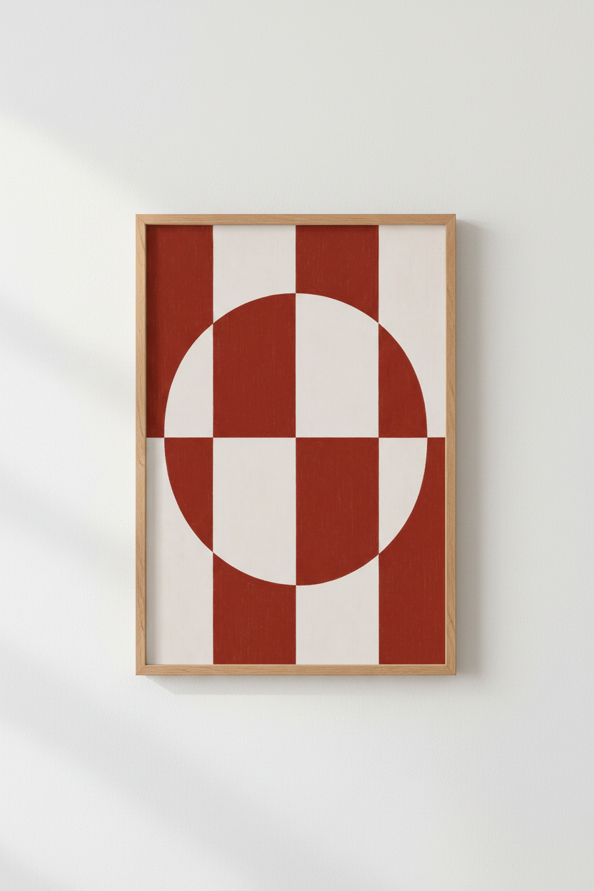 Geometric Abstract Circle | Red & White Stripes, Bauhaus Modern Living Room Decor
