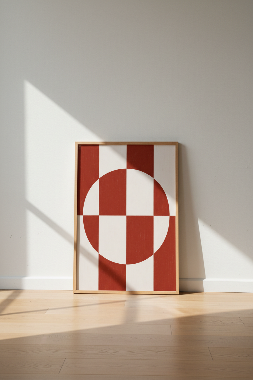 Geometric Abstract Circle | Red & White Stripes, Bauhaus Modern Living Room Decor