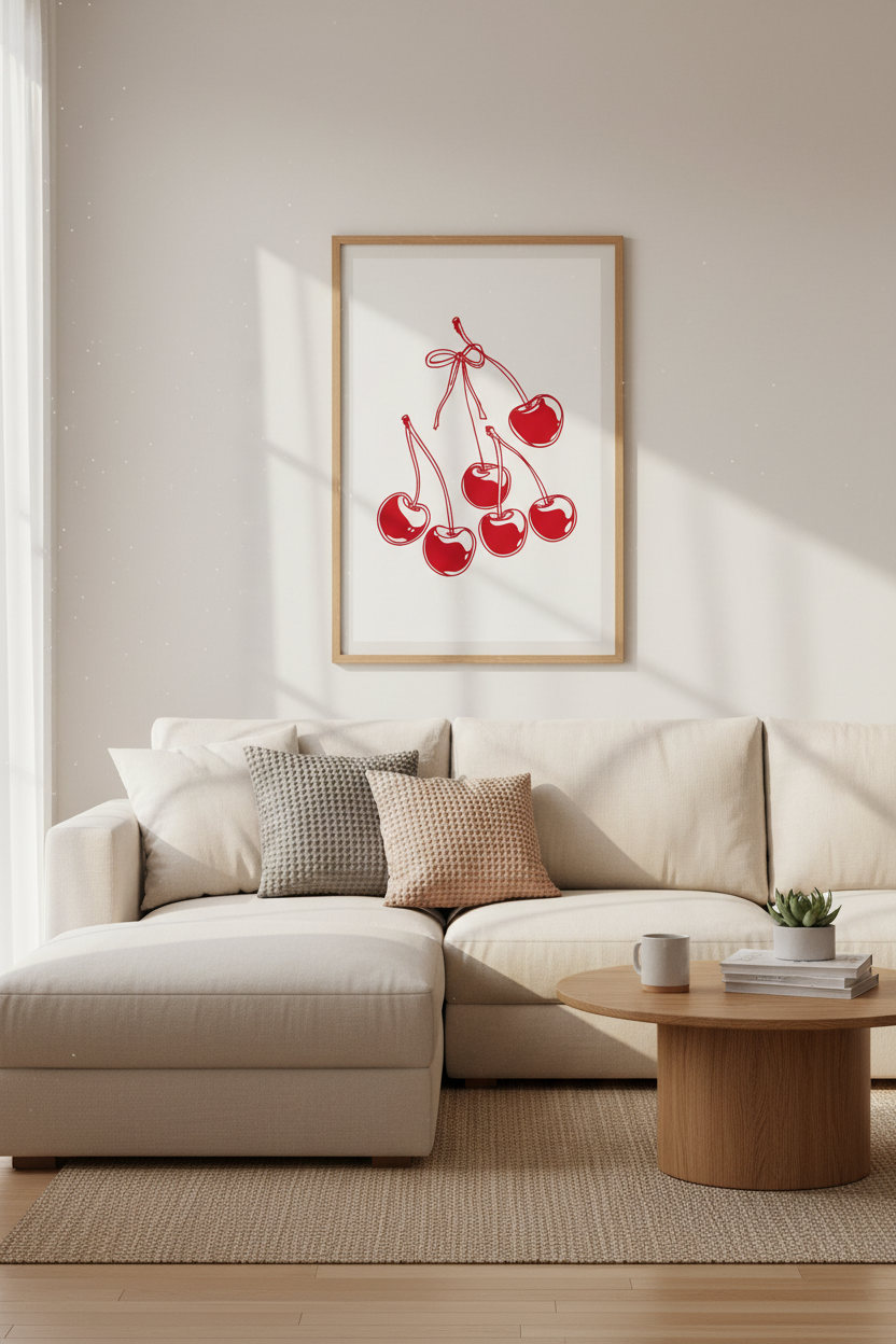 Cherry Bow Art Print | Preppy Red & Cream Kitchen Decor | Coquette Poster