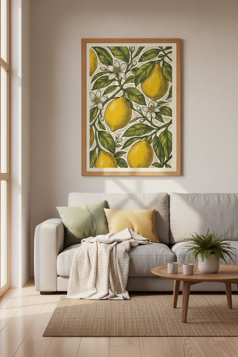 Vintage Lemon Botanical Print | Kitchen Wall Art | Rustic Citrus Poster