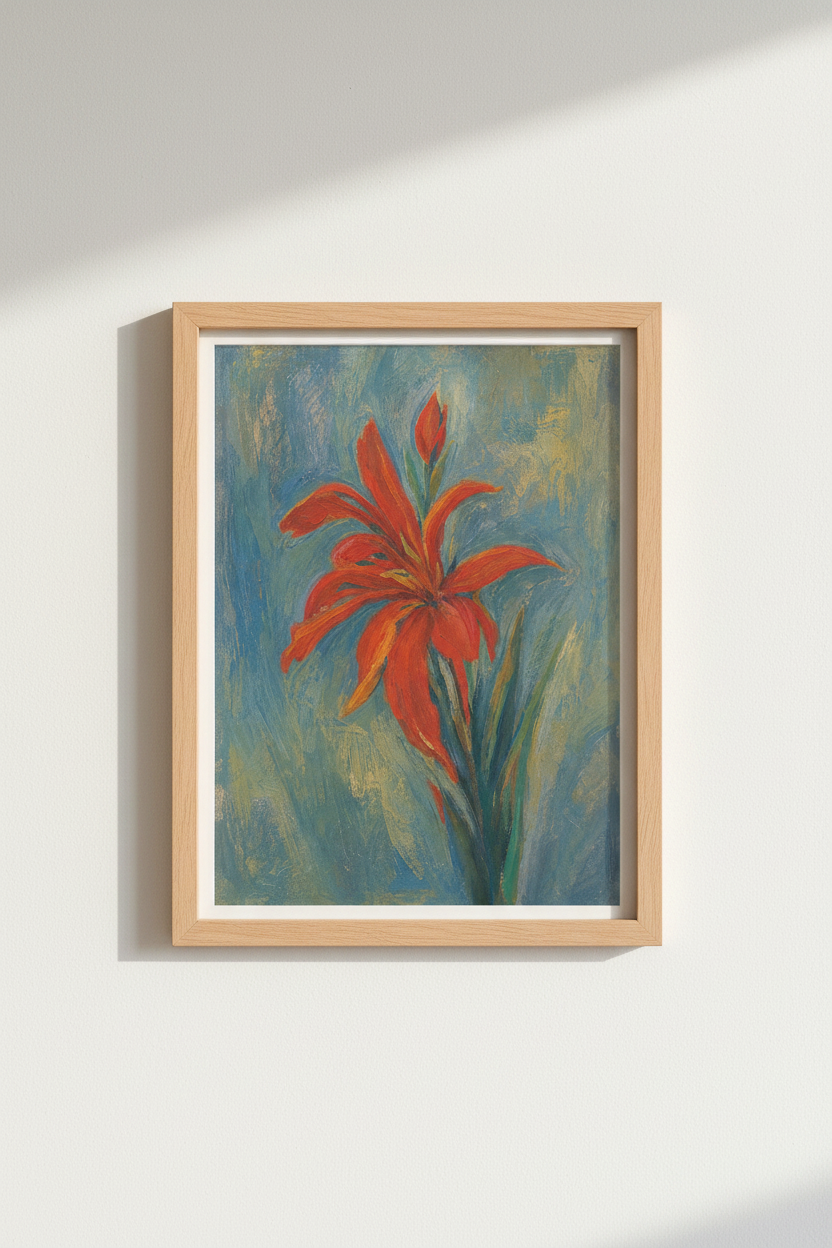 Lily Wall Art | Abstract Orange Bloom, Living Room Decor