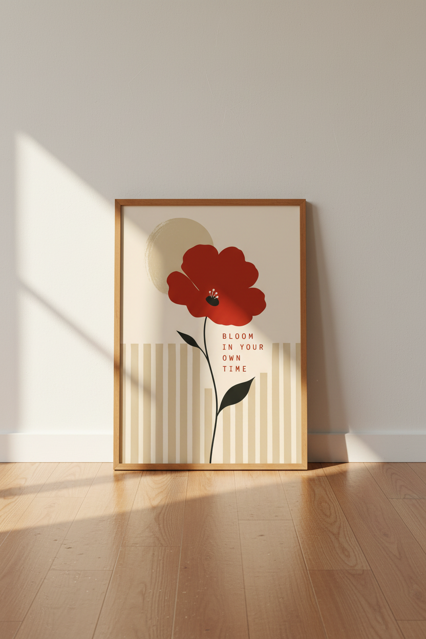 Red Floral Bloom Wall Art Print | Boho Bedroom Decor | Minimalist Poster