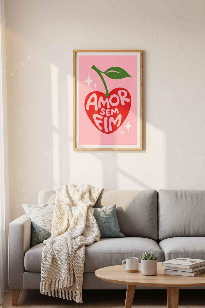Retro Cherry Wall Art | Pink Preppy Kitchen Decor | Amor Sem Fim Poster
