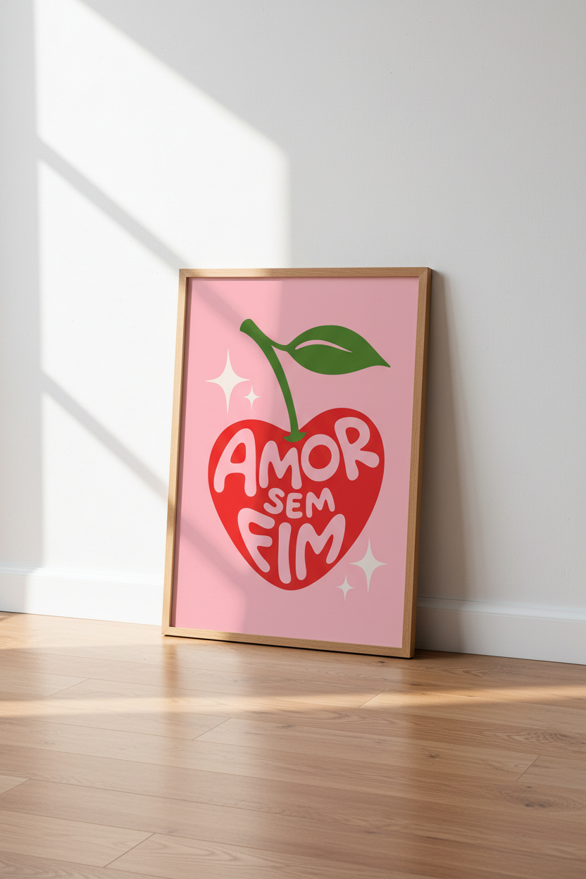 Retro Cherry Wall Art | Pink Preppy Kitchen Decor | Amor Sem Fim Poster