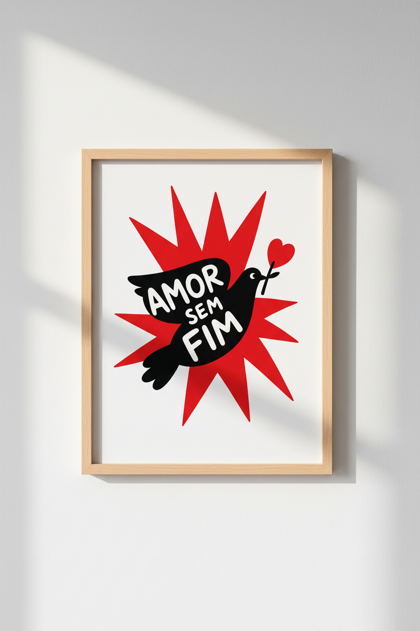 Modern Graphic Art Print | Amor Sem Fim Portuguese Quote Poster, Minimalist Red Black Art