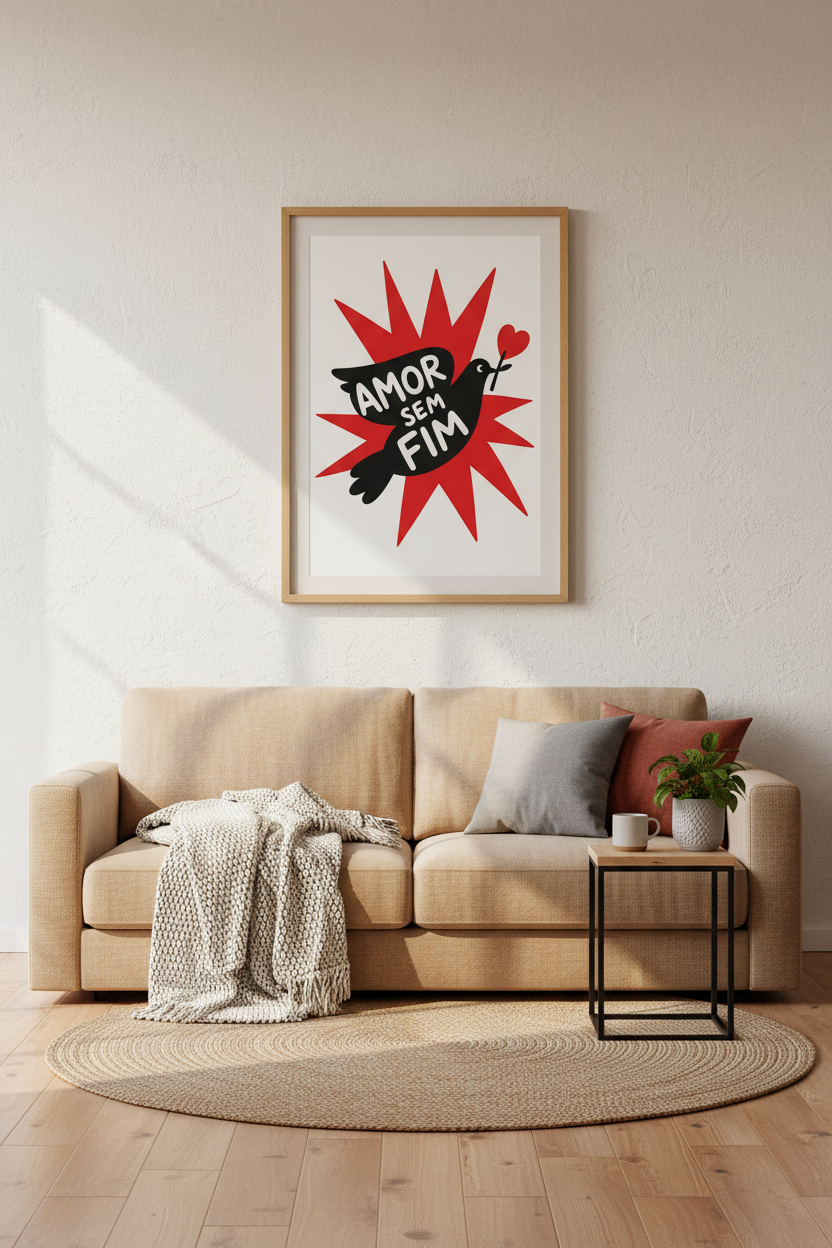 Modern Graphic Art Print | Amor Sem Fim Portuguese Quote Poster, Minimalist Red Black Art