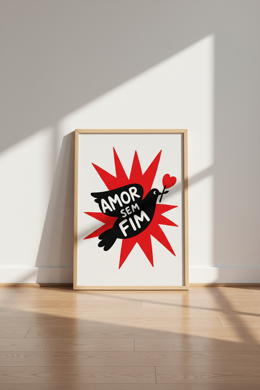 Modern Graphic Art Print | Amor Sem Fim Portuguese Quote Poster, Minimalist Red Black Art
