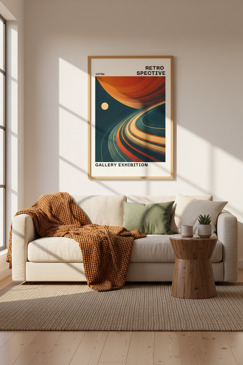 Retro Space Exhibition Art Print | 70s Celestial Poster | Modern Living Room Decor
