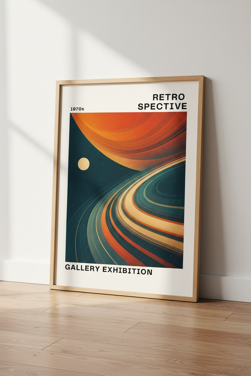 Retro Space Exhibition Art Print | 70s Celestial Poster | Modern Living Room Decor