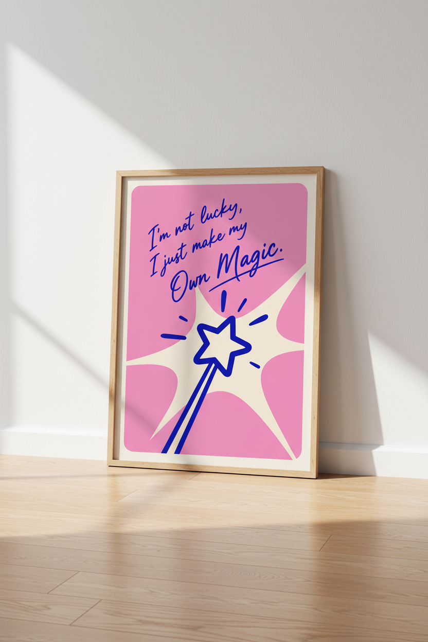 Preppy Pink Wall Art | Magic Wand Quote Poster, Aesthetic Dorm & Girl Room Decor