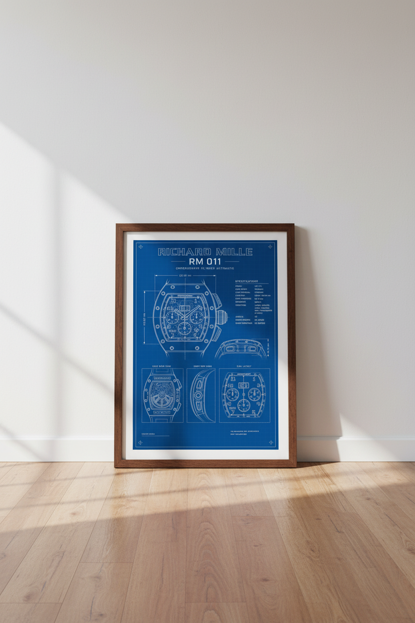 Richard Mille RM 011 Watch Blueprint Wall Art | Office Decor | Luxury Poster