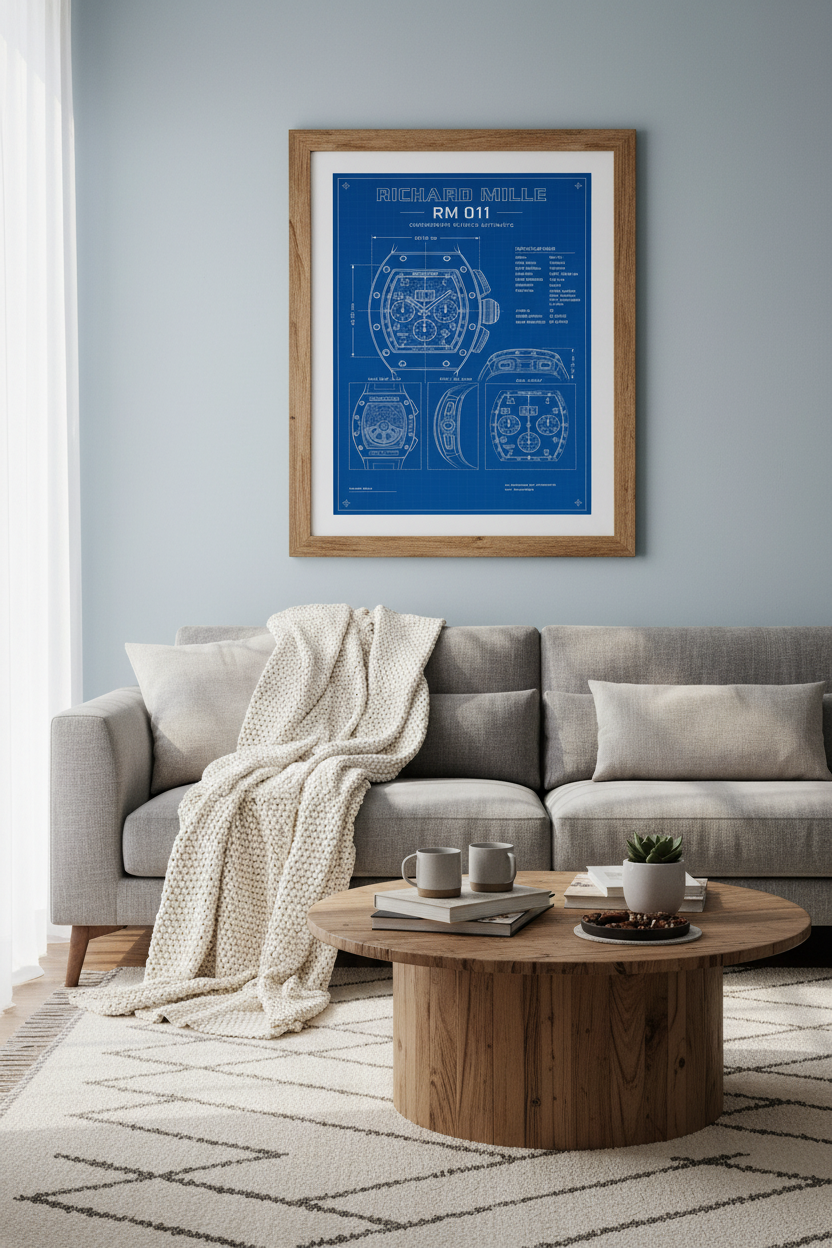 Richard Mille RM 011 Watch Blueprint Wall Art | Office Decor | Luxury Poster