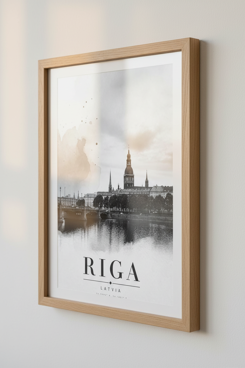 Riga Latvia Wall Art Print | Travel Poster | Black and White Modern Decor