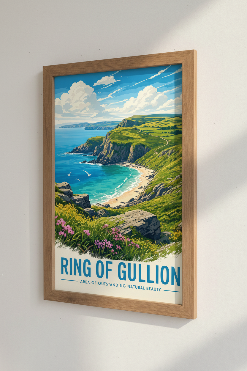 Ring of Gullion Travel Poster | Coastal Landscape Wall Art, Irish Nature Decor