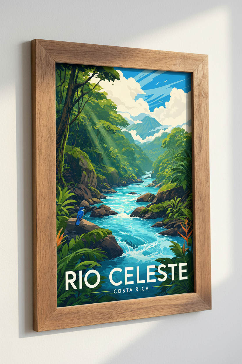 Rio Celeste Costa Rica Art | Tropical Rainforest Print, Nature Travel Poster