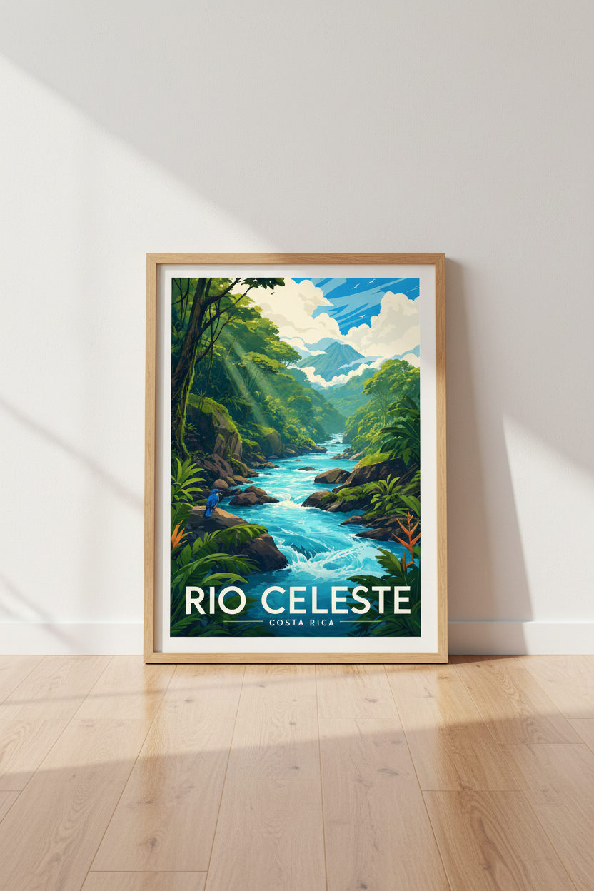Rio Celeste Costa Rica Art | Tropical Rainforest Print, Nature Travel Poster