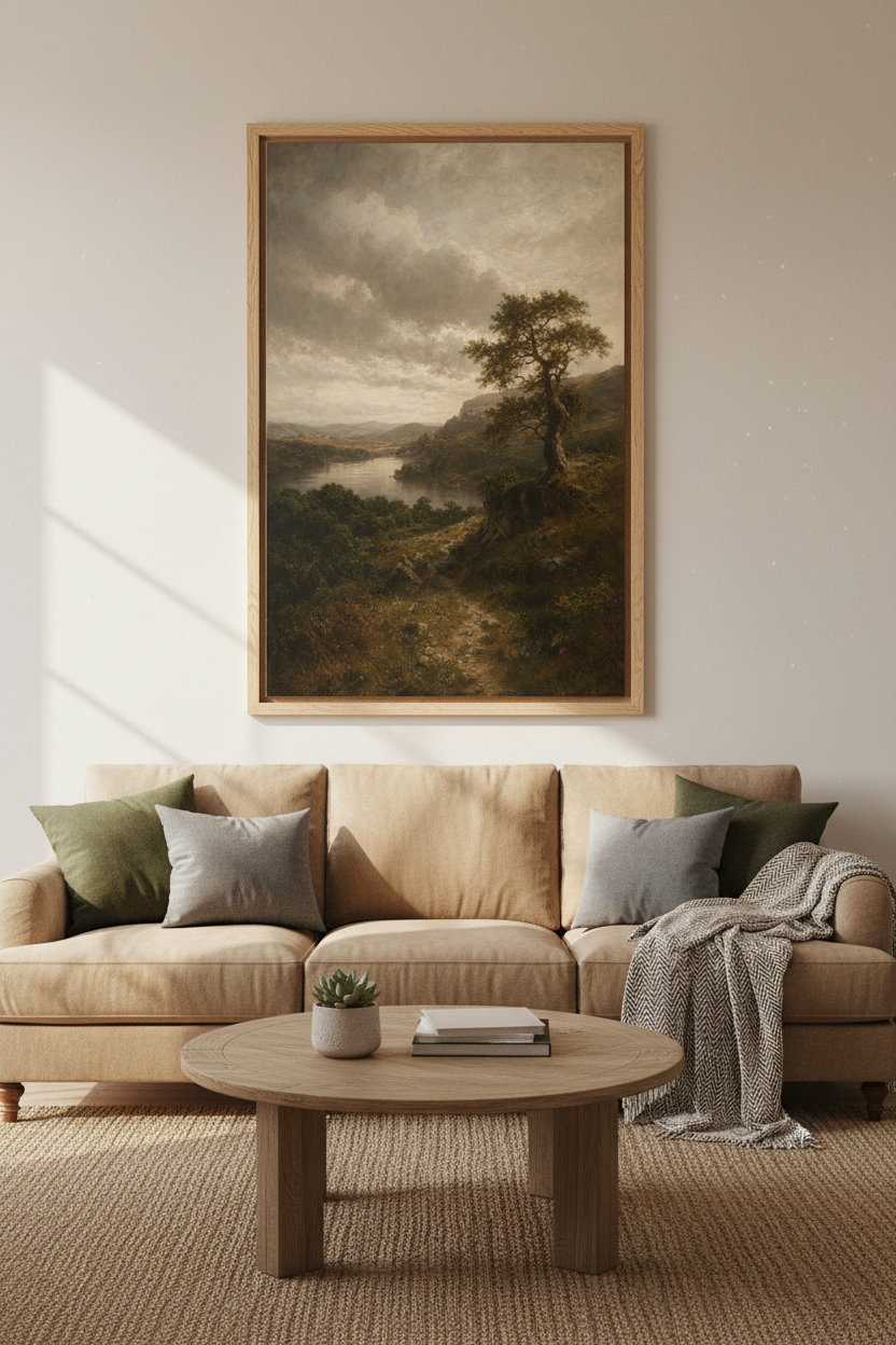 Romantic Landscape | Muted Sepia Tones, Meadow Vista, Living Room Decor