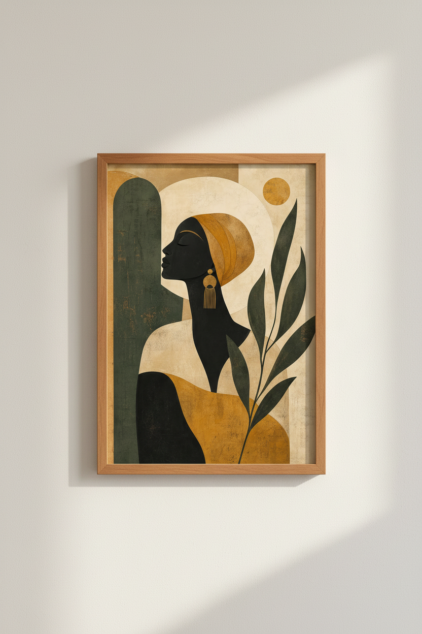 Boho wall art print | Abstract portrait in earthy tones, living room decor