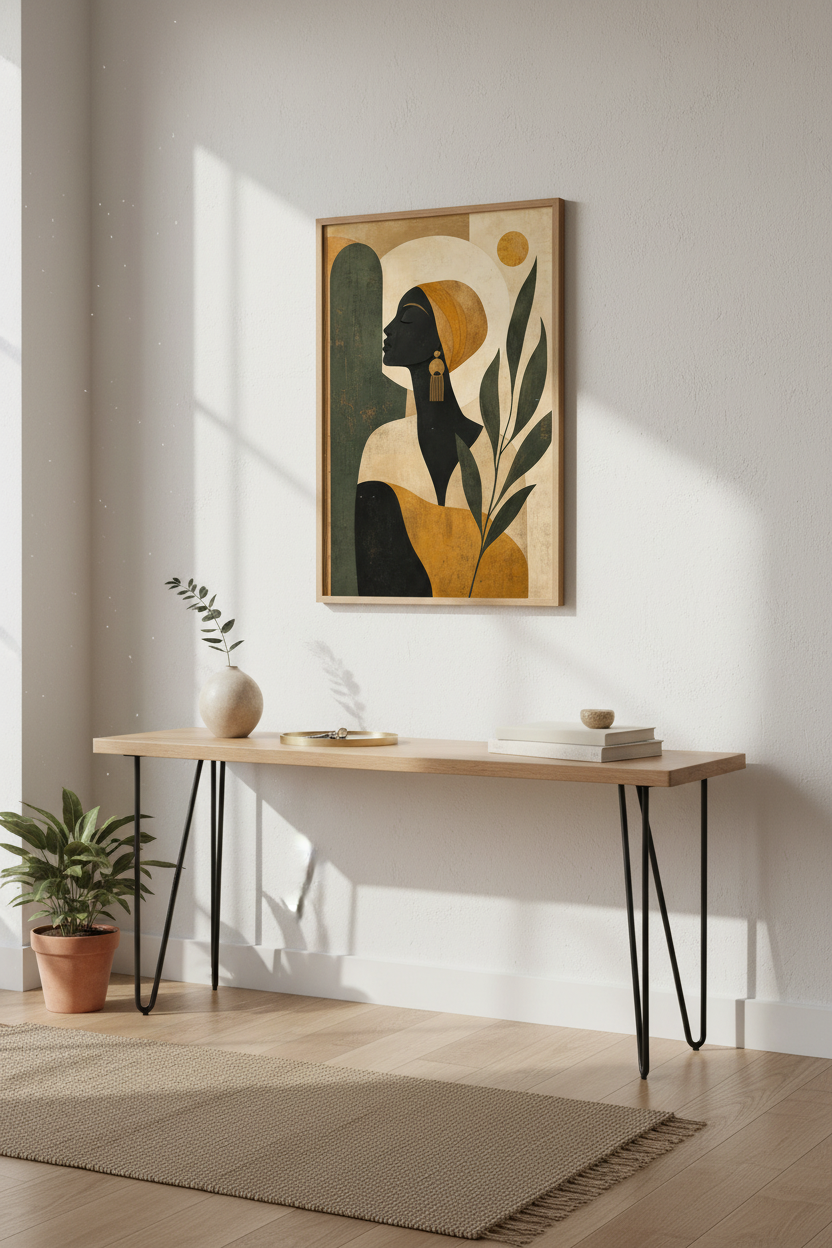 Boho wall art print | Abstract portrait in earthy tones, living room decor
