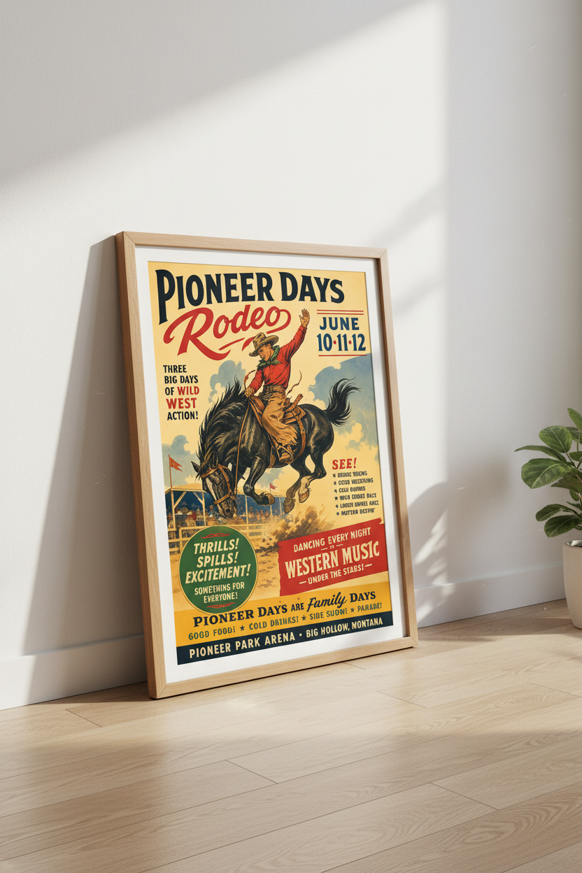 Rodeo Wall Art Print | Living Room Decor | Retro Poster