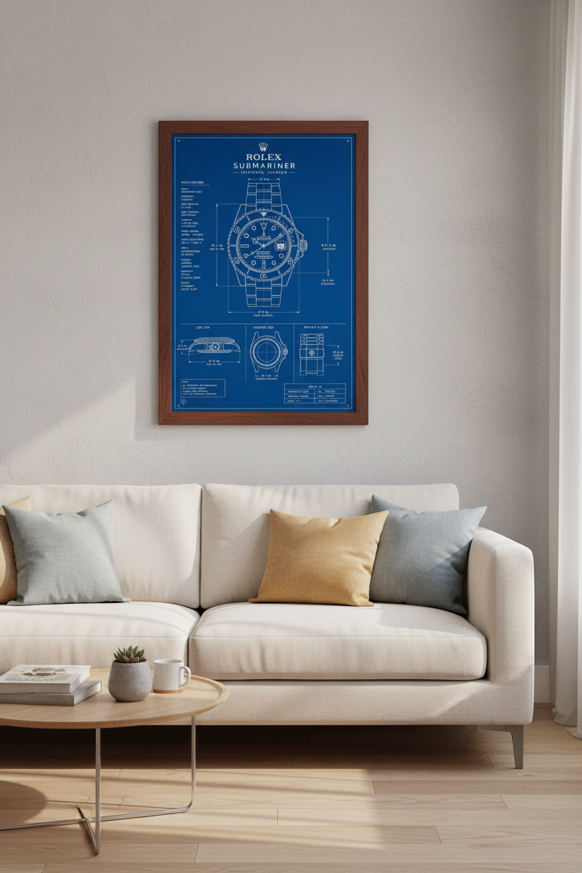 Rolex Submariner Blueprint Wall Art | Office Decor | Watch Technical Poster