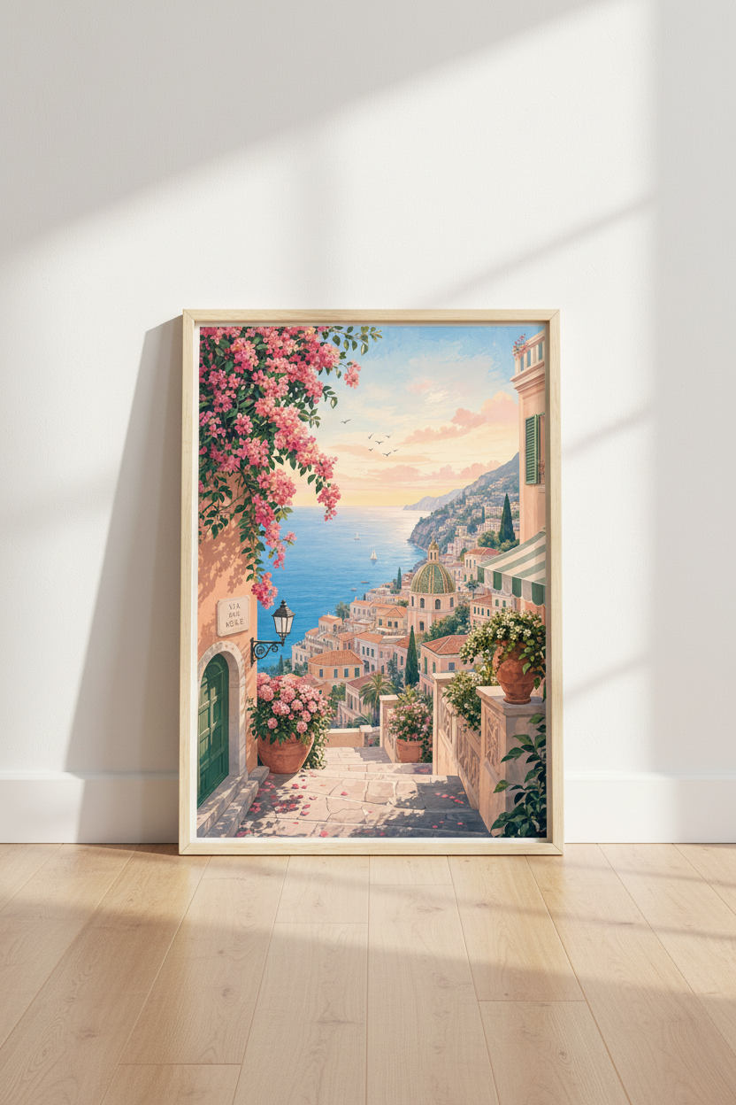 Amalfi Coast Italy Art Print | Mediterranean Landscape, Coastal Home Decor