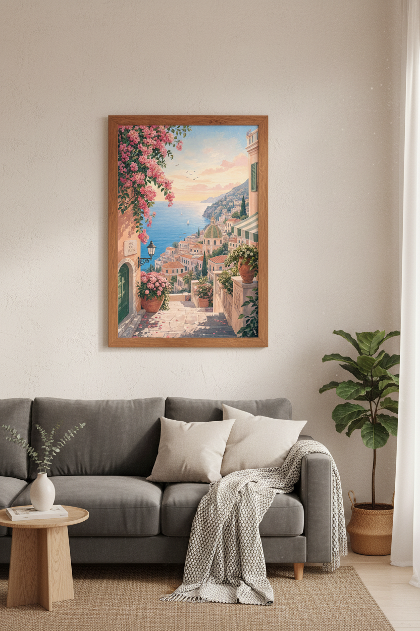 Amalfi Coast Italy Art Print | Mediterranean Landscape, Coastal Home Decor