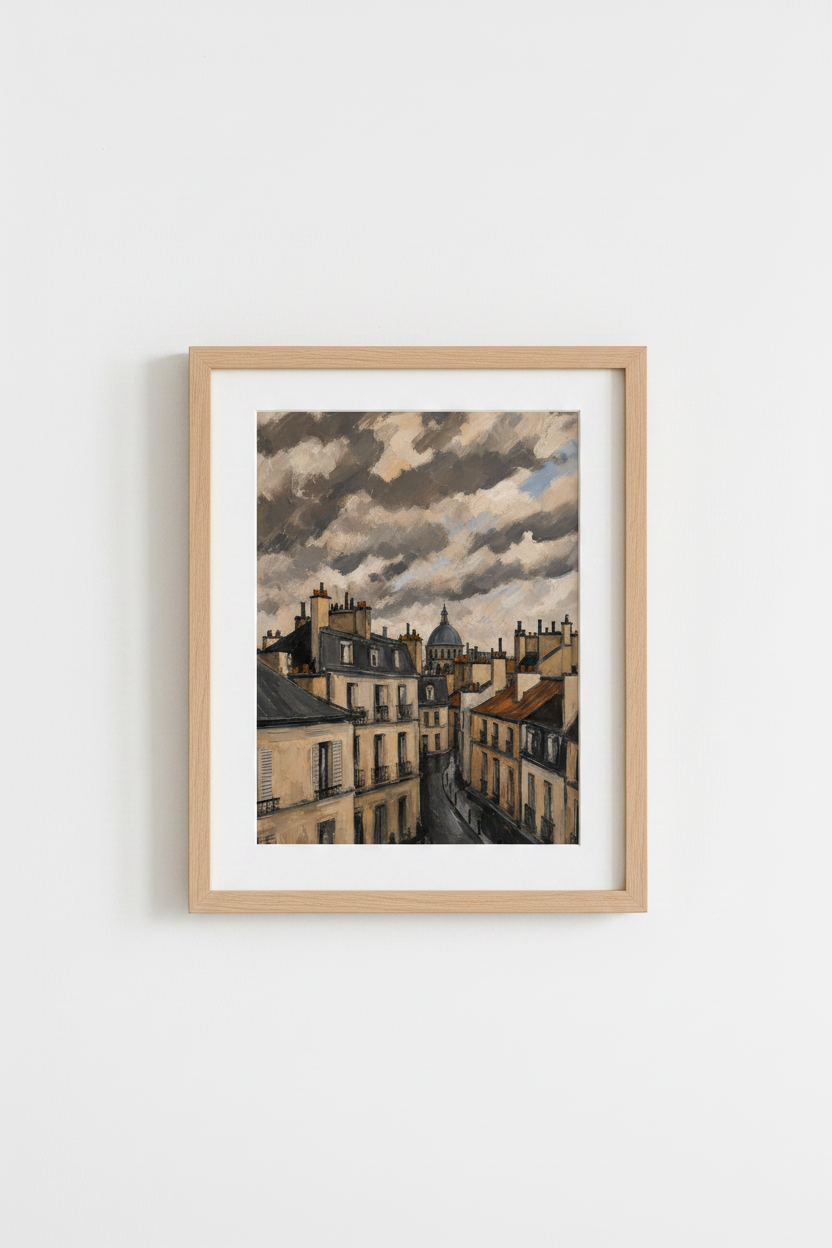 Paris Cityscape Art | Moody Greys Tones, Living Room Decor | Impressionist Poster