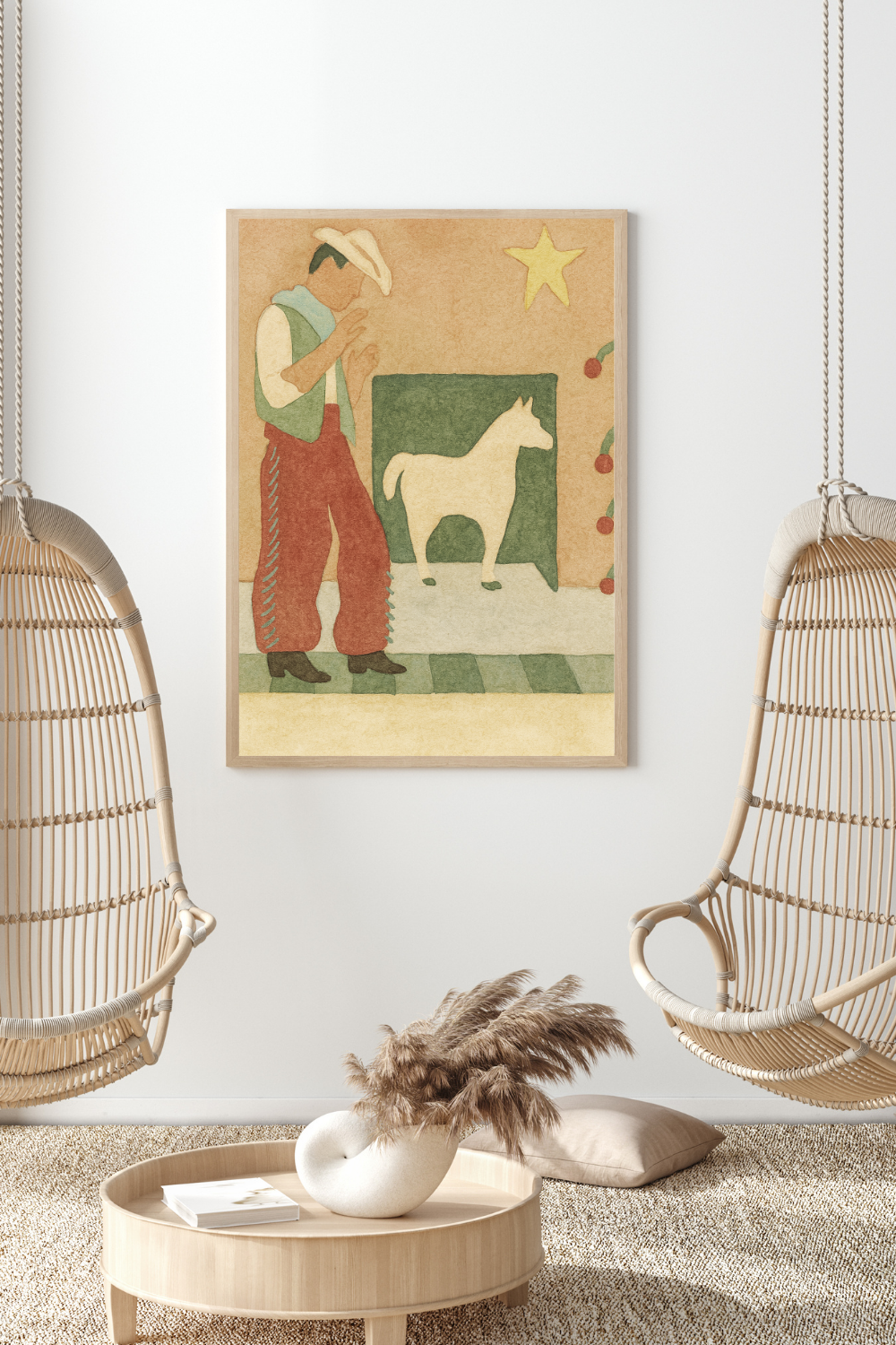 Desert Companion – Folk Art Cowboy and Horse Watercolor Poster