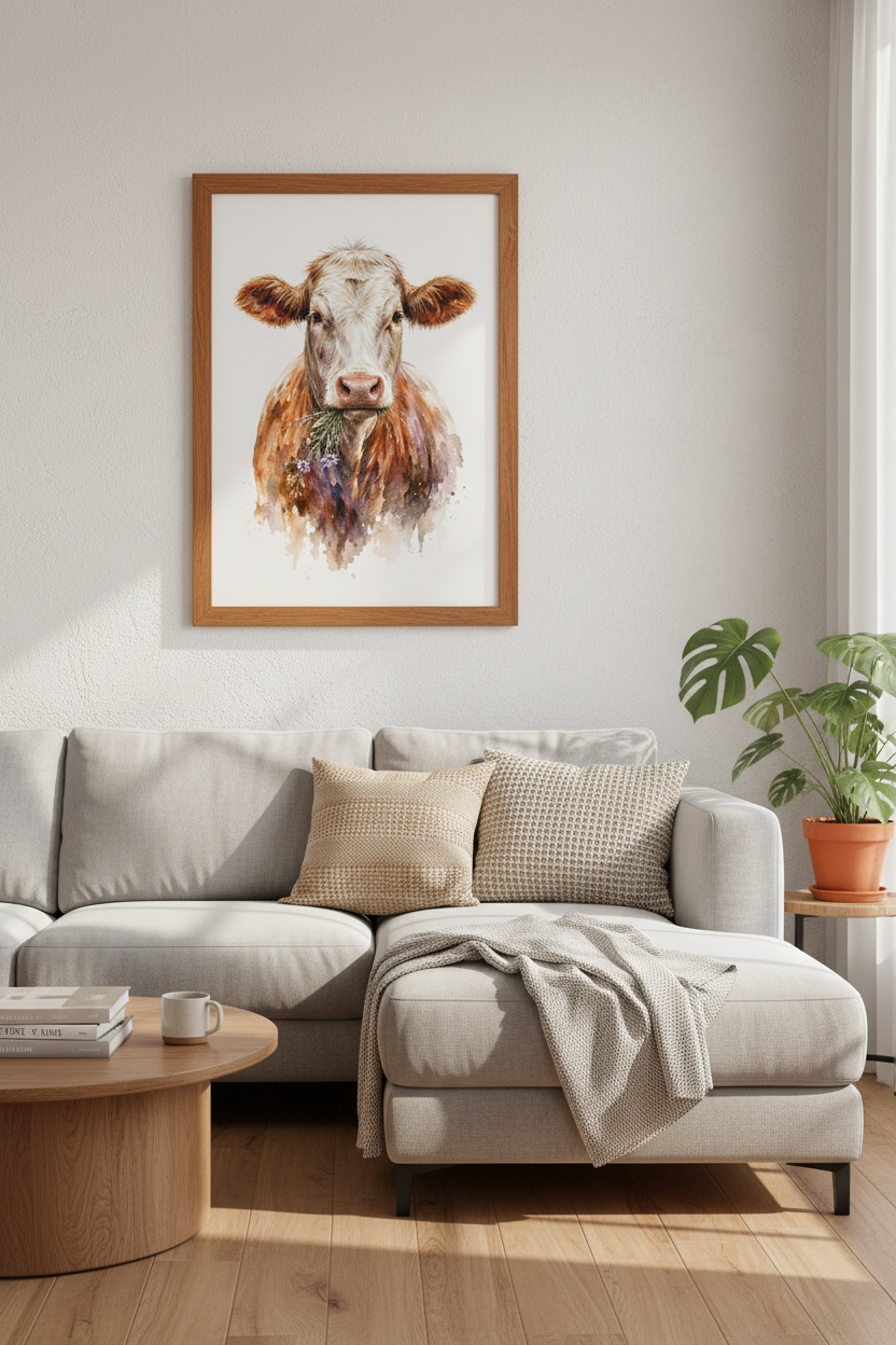 Watercolor Cow Wall Art Print | Farmhouse Decor | Rustic Country Poster