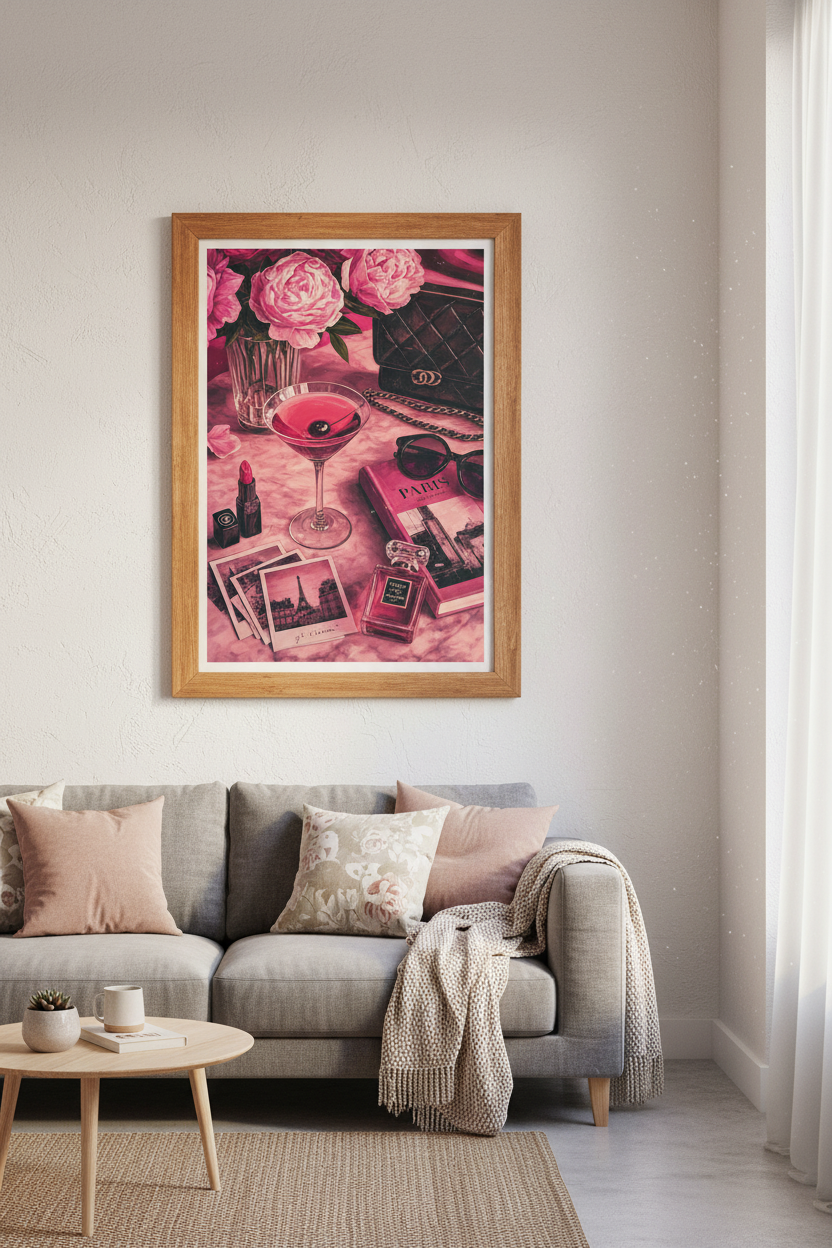Paris Fashion Still Life | Pink Peonies & Luxury Decor, Glamorous Room Poster