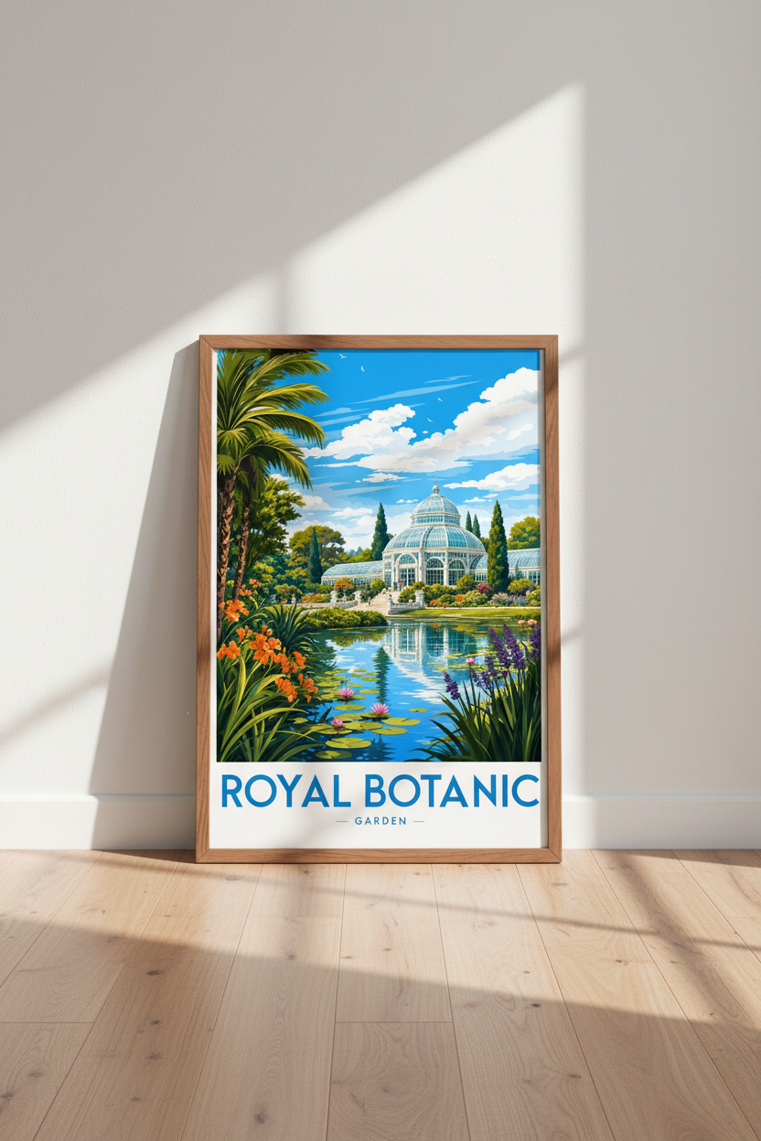 Royal Botanic Garden Print | Vibrant Greenhouse Travel Poster, Living Room Decor