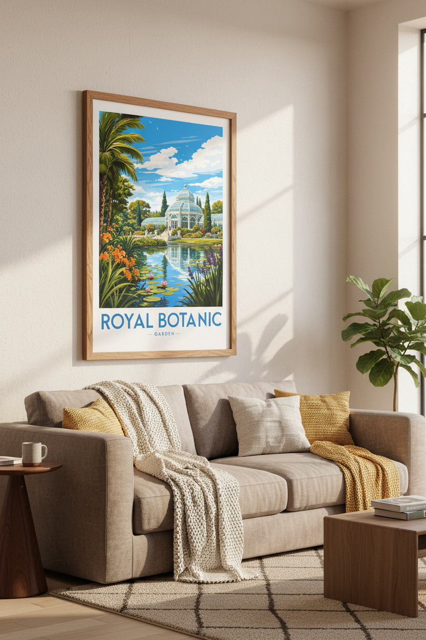 Royal Botanic Garden Print | Vibrant Greenhouse Travel Poster, Living Room Decor