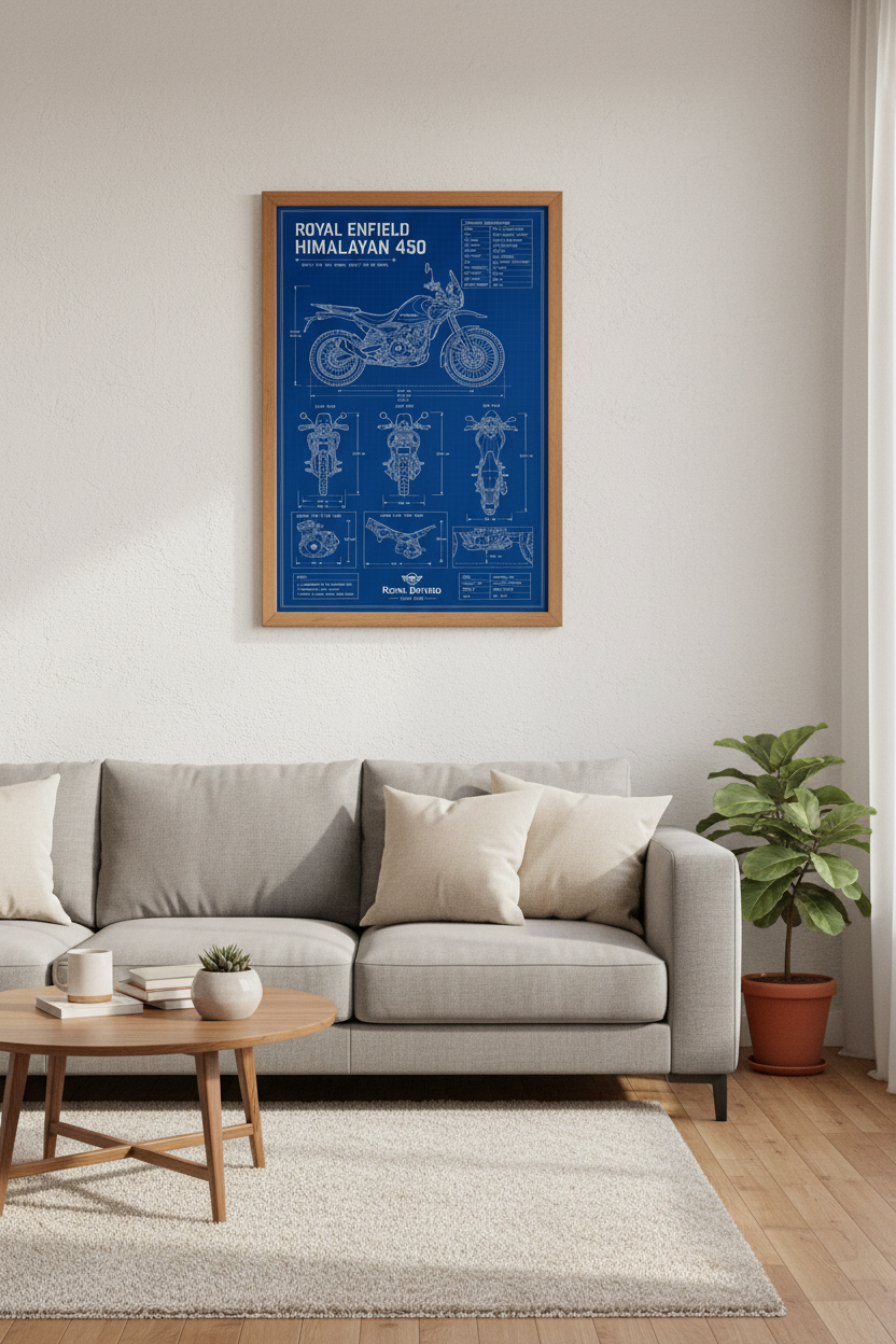 Royal Enfield Himalayan 450 Blueprint | Motorcycle Art, Garage Decor Poster
