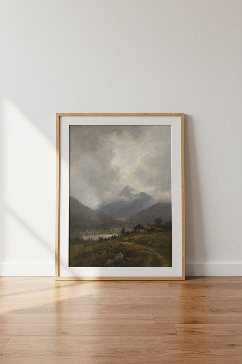Mountain Landscape | Romantic Oil Painting, Living Room Decor | Serene Poster