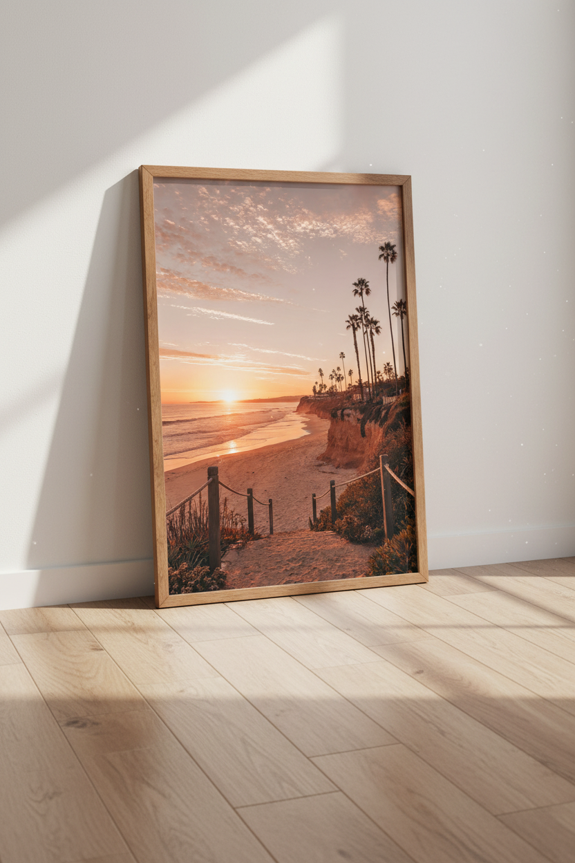Coastal Sunset Beach Wall Art | California Palm Tree Print, Modern Boho Decor