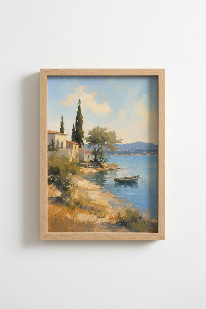Coastal Landscape Art Print | Mediterranean Seaside Decor, Impressionist Poster