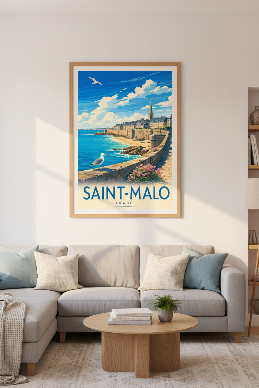 Saint-Malo France Travel Poster | Coastal Landscape Wall Art | Vintage Aesthetic Print