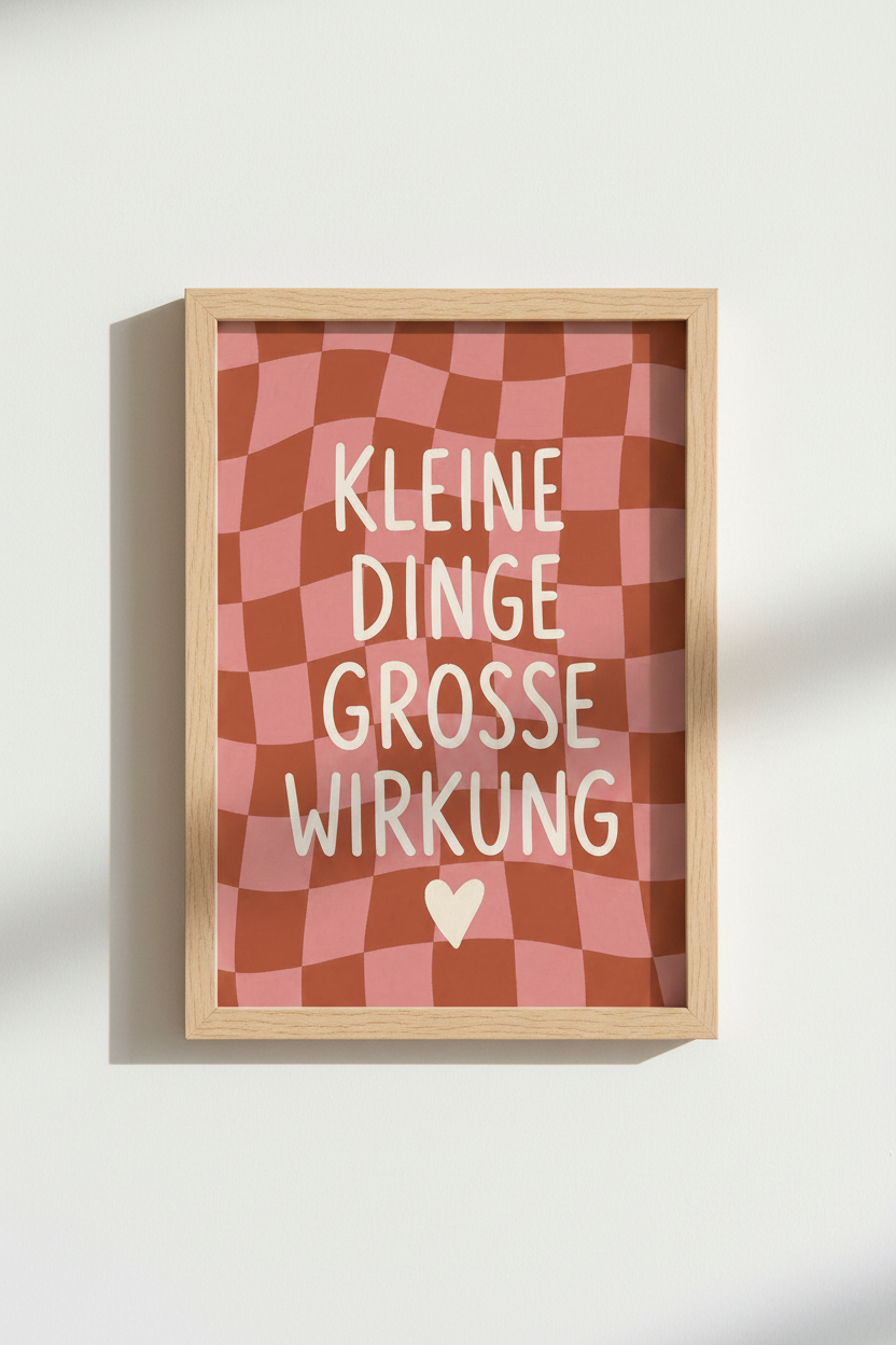 Danish Pastel Art Print | Pink Wavy Checkerboard, German Quote Room Decor