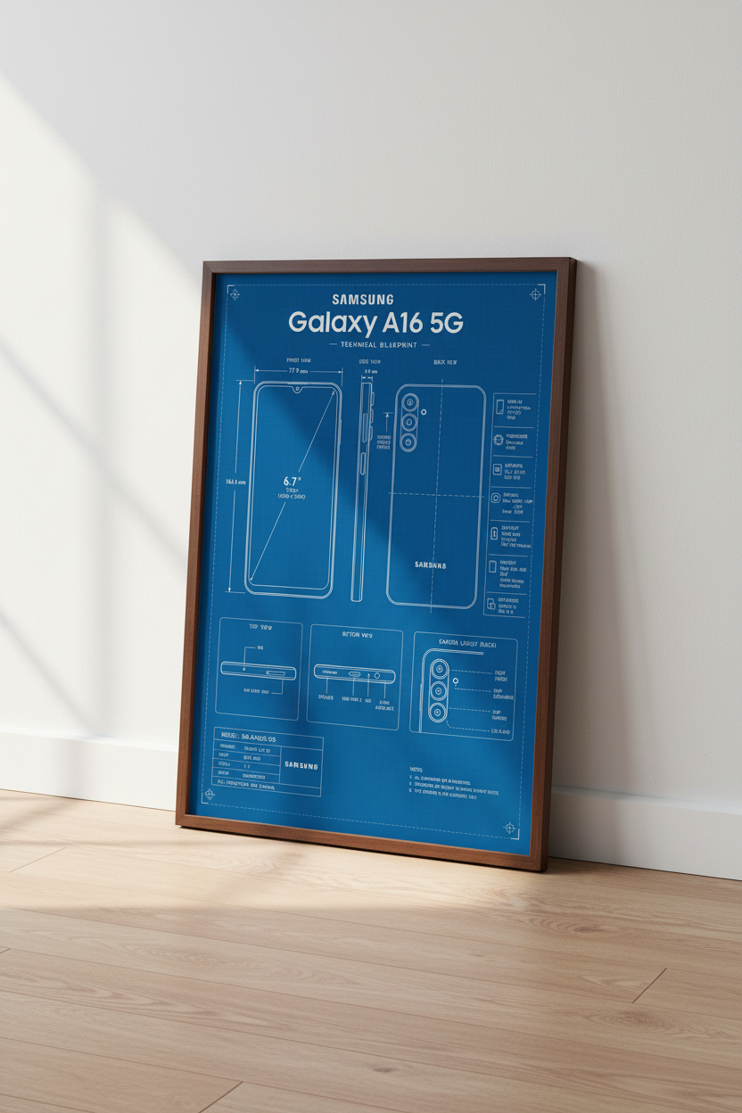 Samsung Galaxy A16 Blueprint | Tech Schematic Poster, Office Wall Art