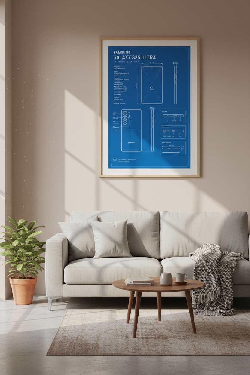 Galaxy S25 Ultra Blueprint Wall Art | Tech Office Decor | Minimalist Poster