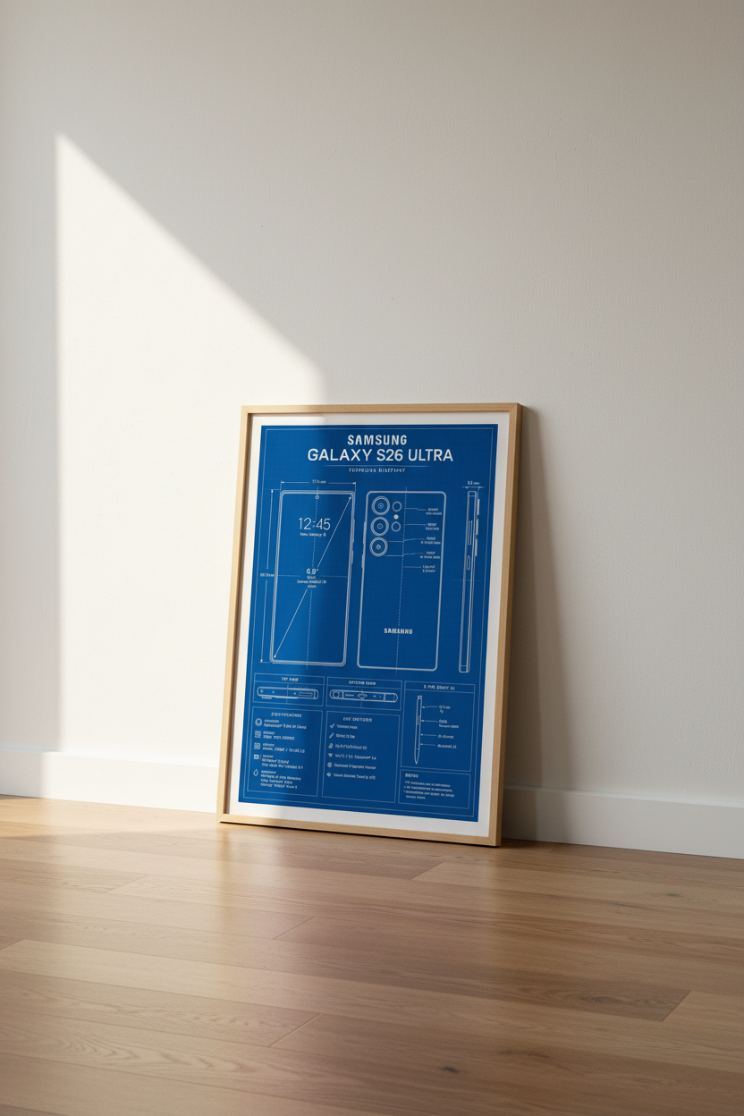 Samsung Galaxy S26 Ultra Blueprint | Tech Schematic Print, Office Decor