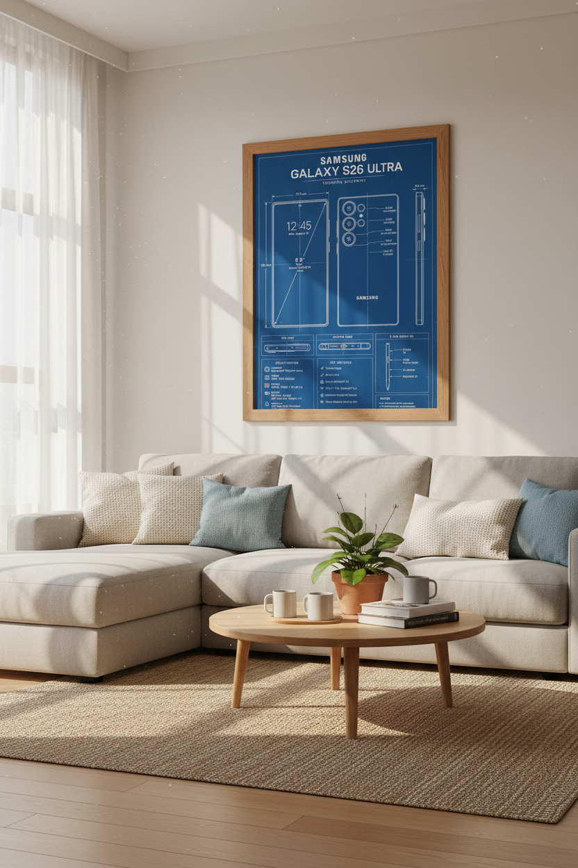 Samsung Galaxy S26 Ultra Blueprint | Tech Schematic Print, Office Decor