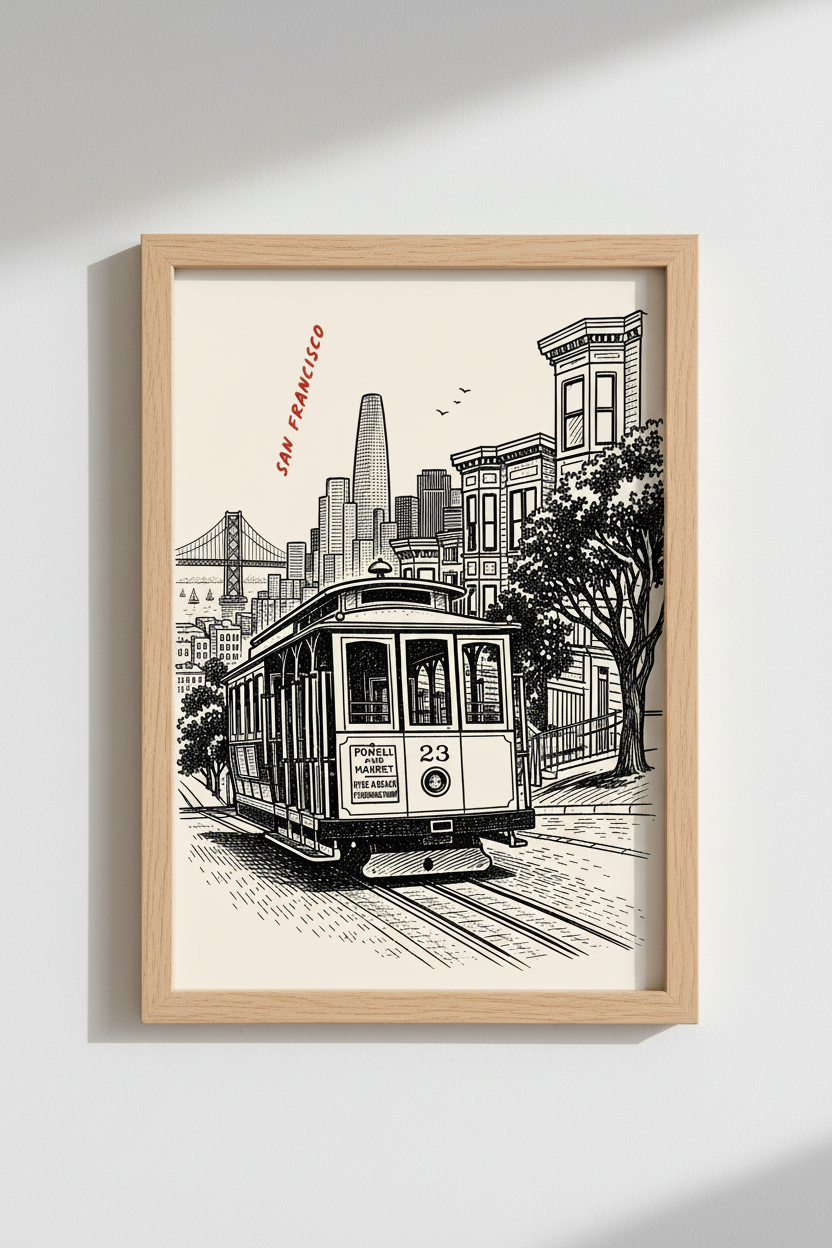 SF wall art | Black & White line drawing, living room decor
