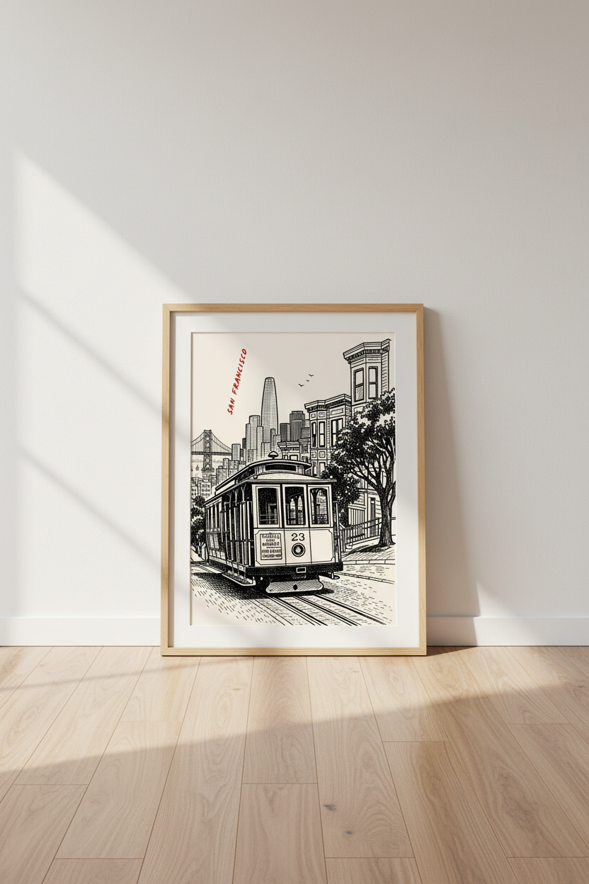 SF wall art | Black & White line drawing, living room decor