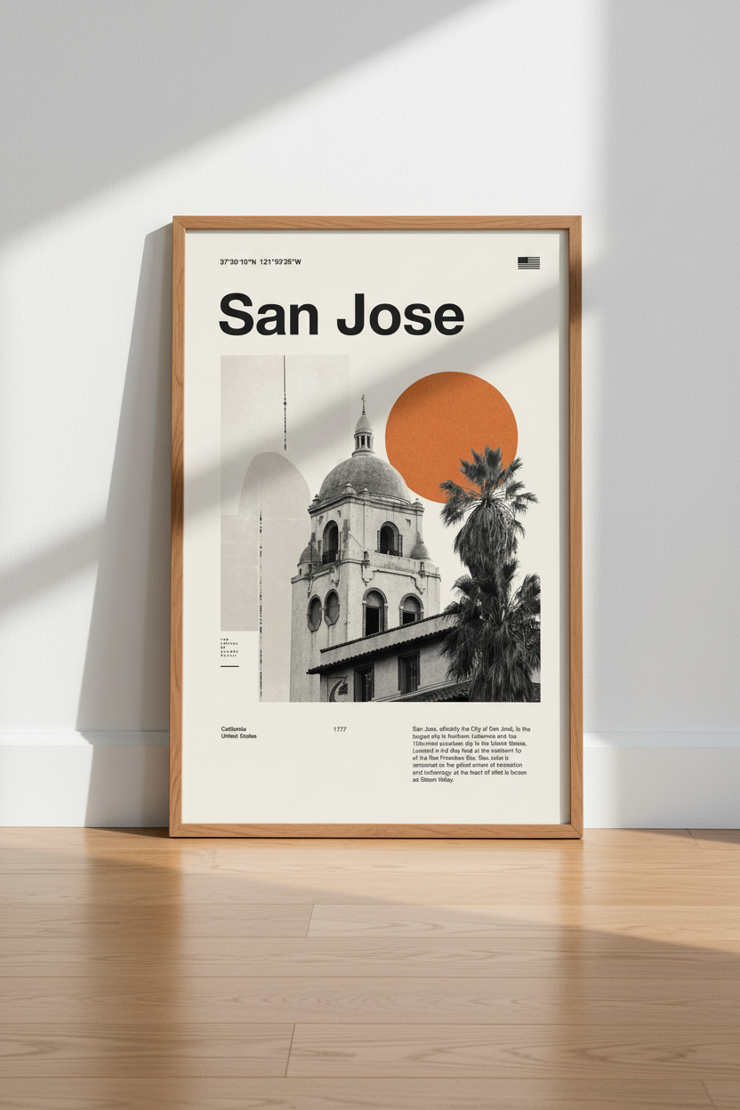 San Jose California Wall Art Print | Silicon Valley Decor | Minimalist City Poster
