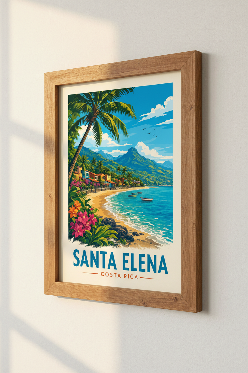 Santa Elena Costa Rica Travel Poster | Tropical Beach Art, Coastal Home Decor